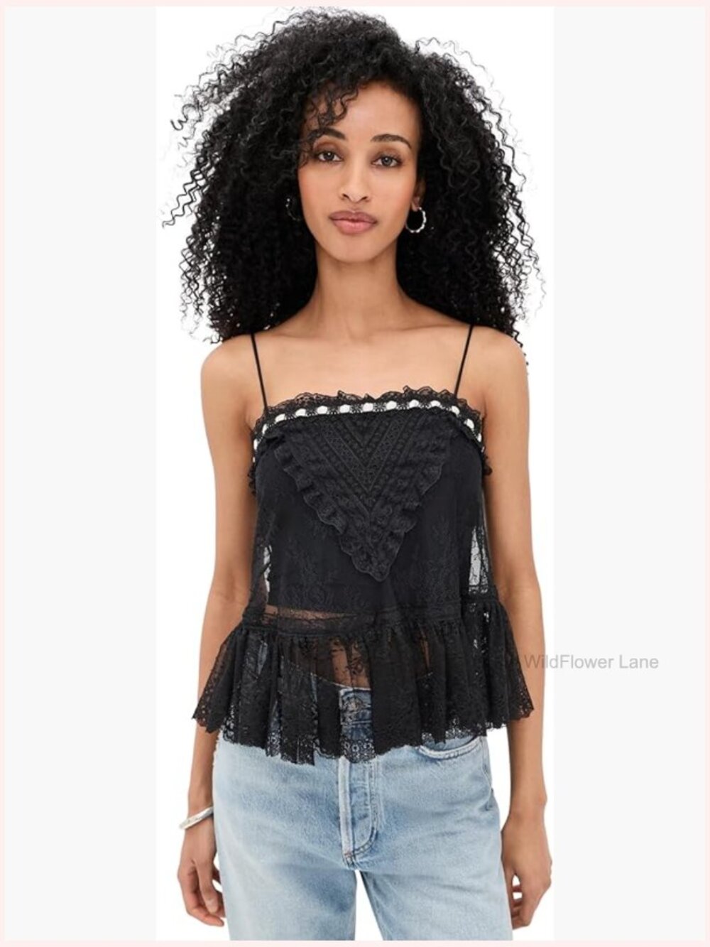 Lace Ruffle Detail Cami Top Lightweight Sweetheart Neckline